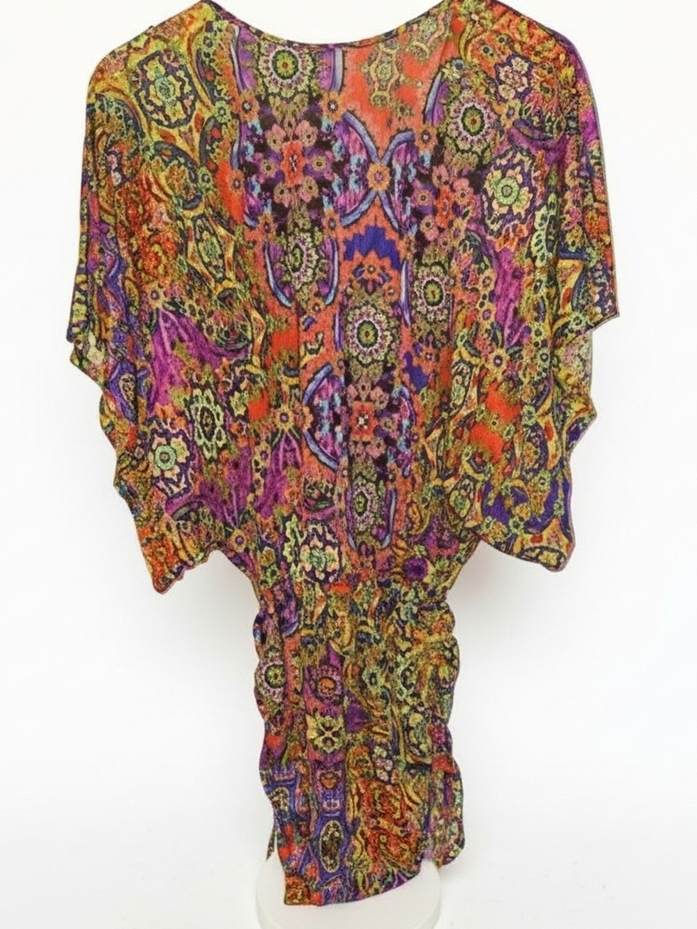 NWT Luli Fama Multicolor Tropical Paisley Boho Chic Ruched Beach Cover Up XS - Picture 6 of 12